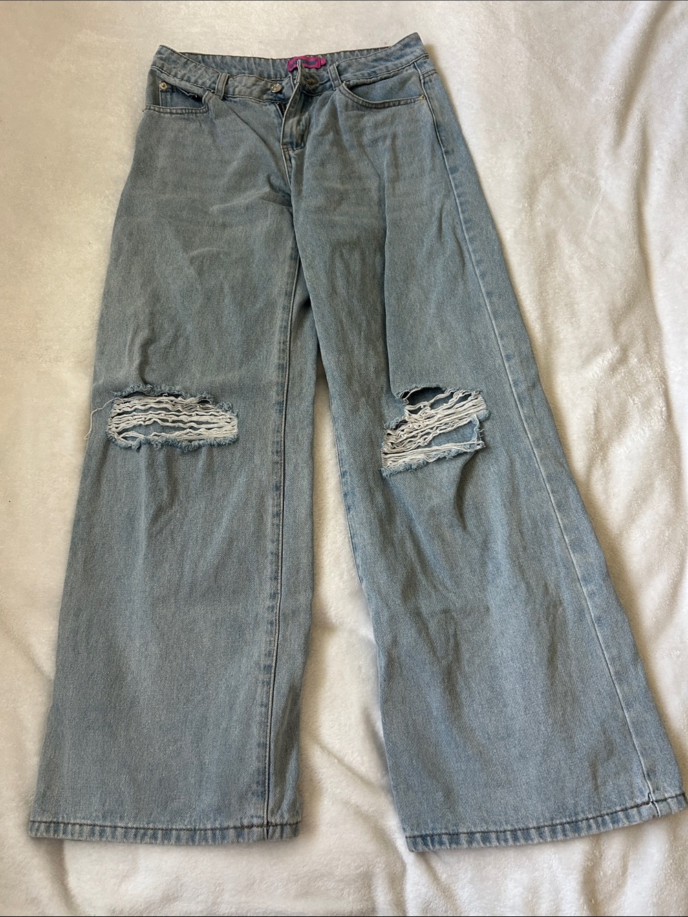 Edikted Light Blue Distressed Wide-Leg Jeans